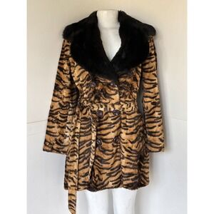 AUTH D&G vintage Dolce&Gabbana faux fur tiger print trench-coat M 30/44